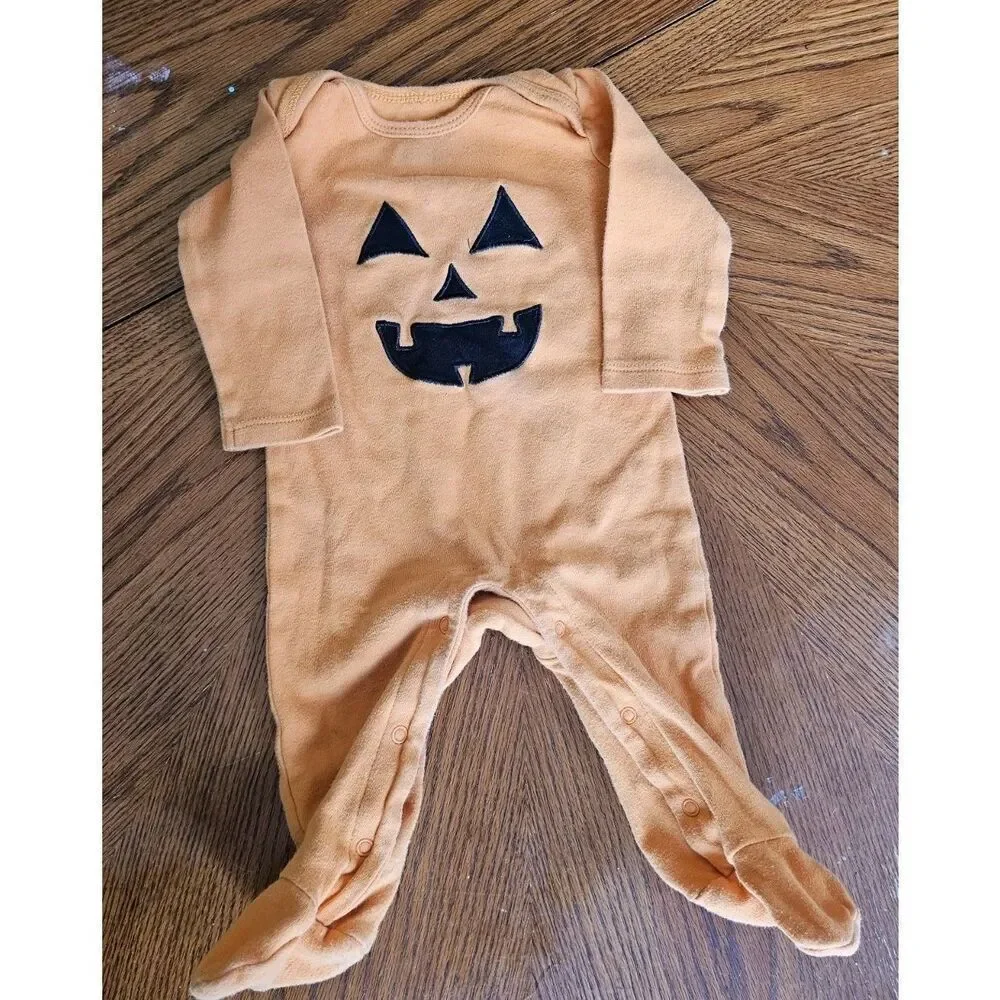 Orange Jack O Lantern One Piece Pajamas Size 3-6 Months Baby Pumpkim‎ Halloween